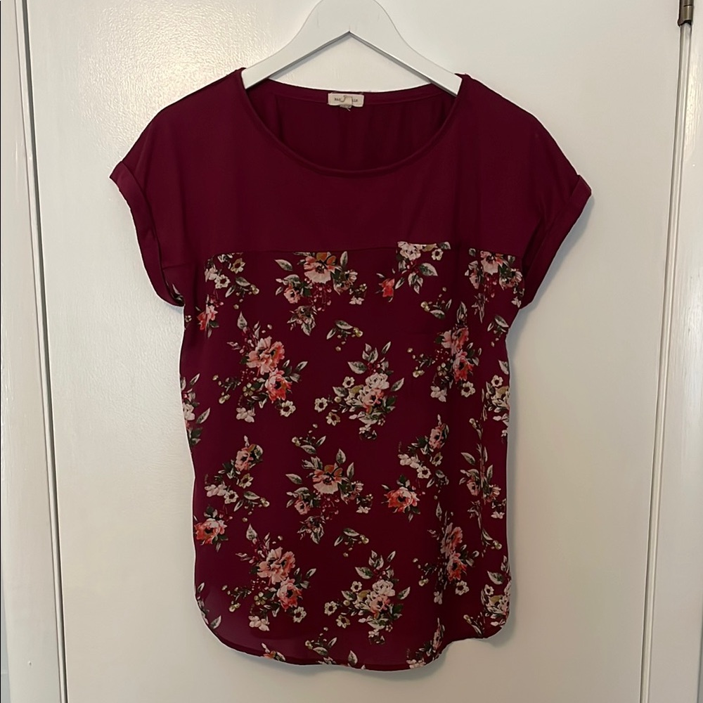 Red and Cream Short Sleeve Relaxed Blouse
